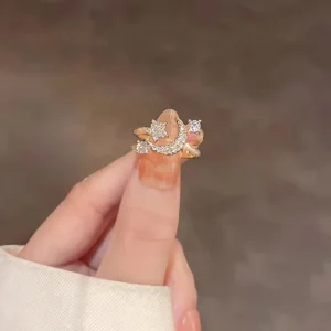 Chic Star Moon Rhinestone Ring