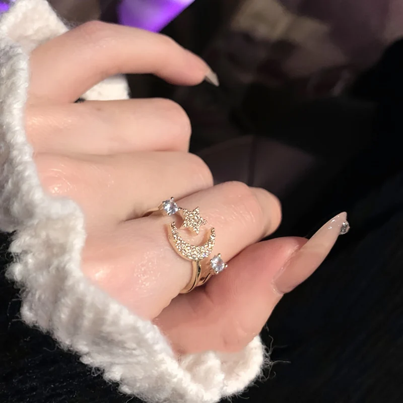 Chic Star Moon Rhinestone Ring - Image 4