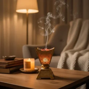 Gold Decorative Incense Burner with Cutwork Design