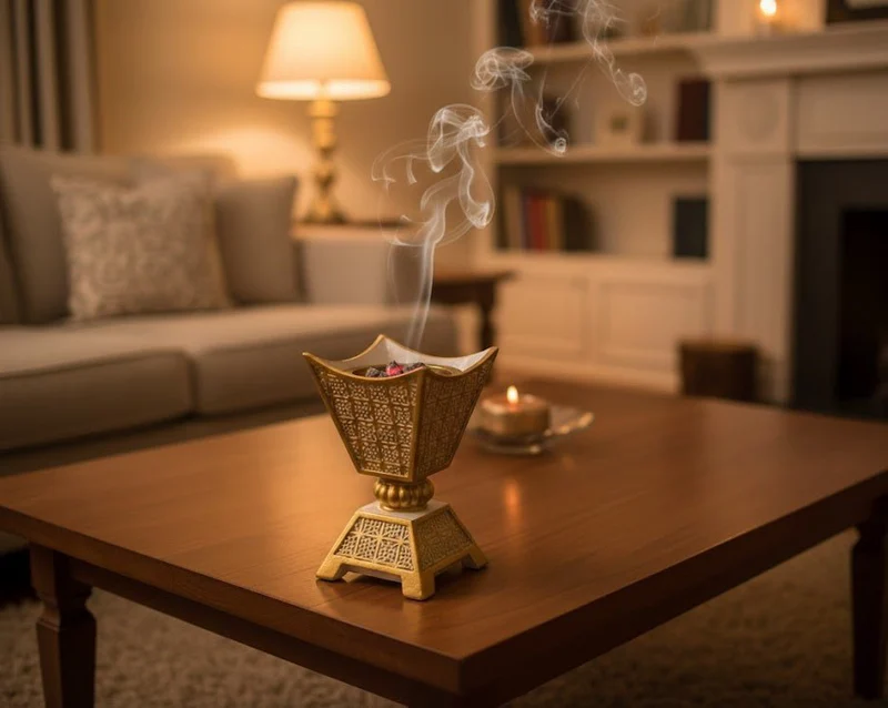 Gold Decorative Incense Burner with Cutwork Design - Image 3
