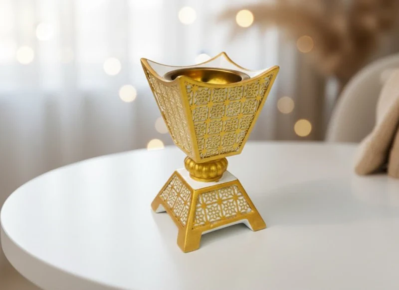 Gold Decorative Incense Burner with Cutwork Design - Image 2